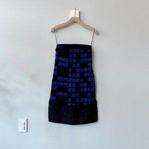 CHANEL Blue/Black Checkered Runway Tube Mini Dress 2013 - Size FR 36